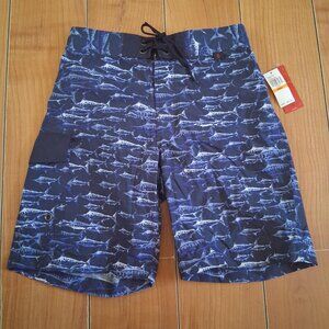 Izod Swimwear Men's Swim Board Shorts Trunks Size S small Navy Blue Swordfish
